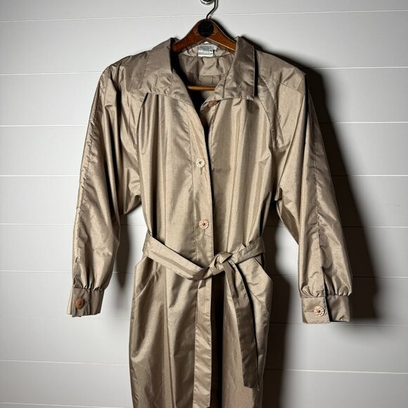 British Mist Taupe Trench Coat Size 11/12 with Belt - Picture 1 of 11